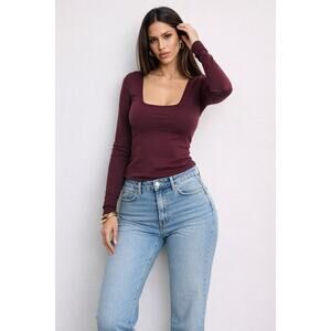 Intimately Free People Clean Lines Long Sleeve Top M Chocolate Merlot